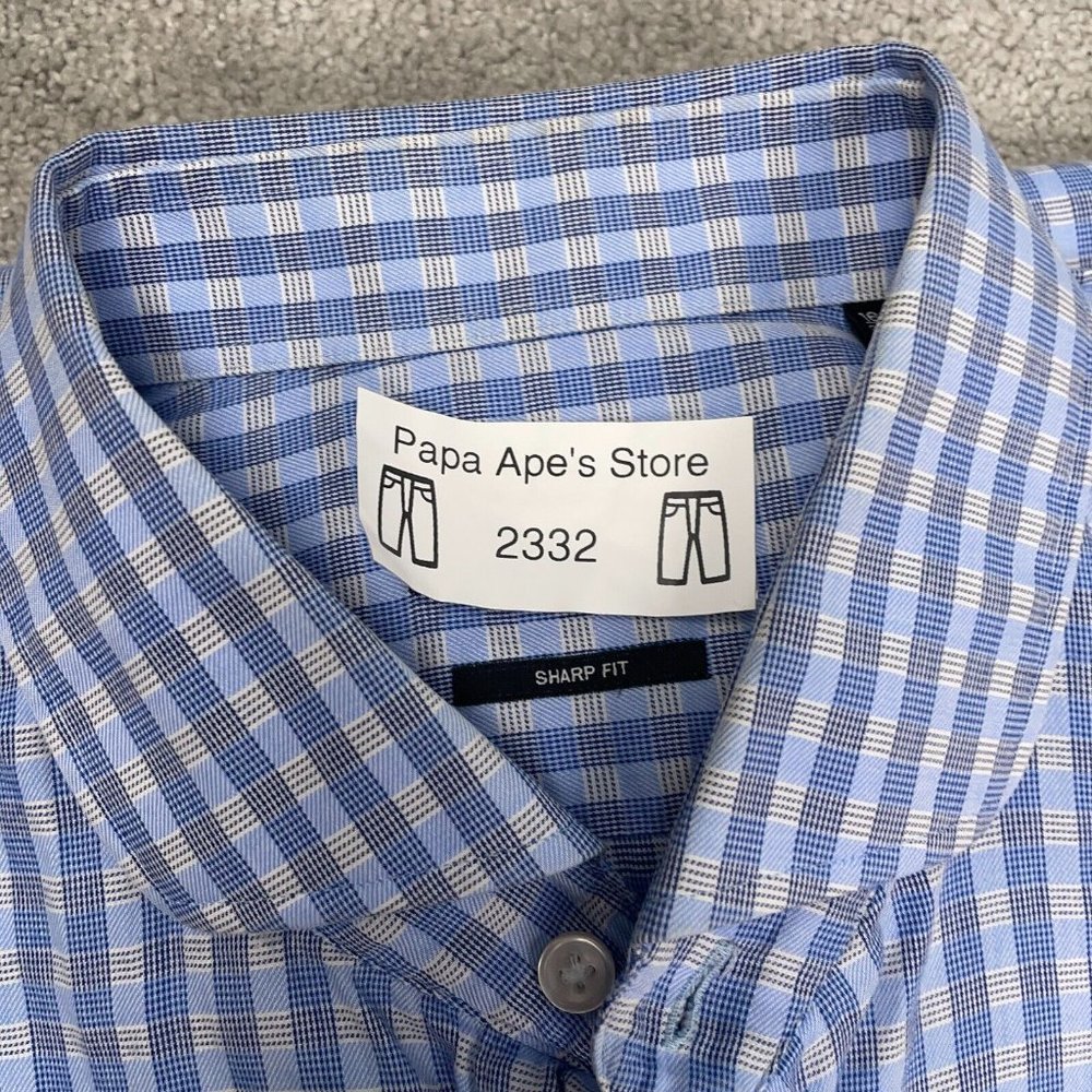 Hugo Boss Dress Shirt Mens 16.5 34/35 Blue Check Sharp Fit Long Sleeve Button Up - Picture 12 of 12